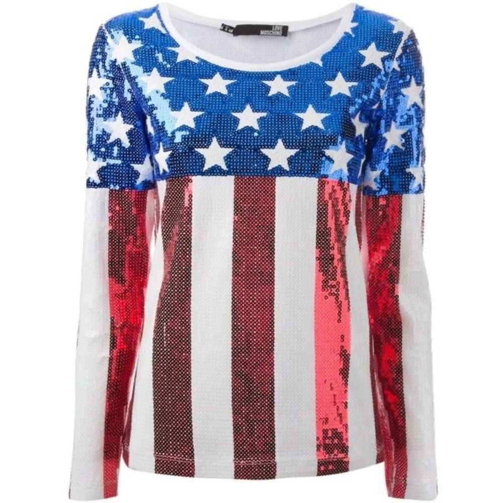 Love Moschino Sequin American Flag Top